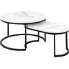 AC Design Furniture Spencer - Set di 2 tavolini da salotto in marmo bianco con telaio in metallo nero, set da caffè, soggiorno, tavolo rotondo