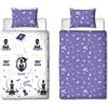 Character World Wednesday - Set copripiumino per letto singolo, design destinato, reversibile, 2 lati, prodotto ufficiale, con federa coordinata, trapunta per letto singolo viola e bianco