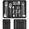 AiQInu Portaposate da Cassetto, Organizer Cassetti Cucina Espandibile, Porta Posate, Portaposate per Cucchiai, Forchette e Coltelli, Grande, Nero, 50x36x5.3cm