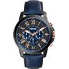 Fossil Orologio Grant da uomo, Movimento cronografo al quarzo con cinturino in pelle e acciaio inossidabile, 44 mm, Nero e blu