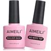 AIMEILI 7 in 1 Clear Builder Base Gel Unghie e No Wipe Top Coat Smalto Semipermente in Gel UV LED Soak Off - Facile da Usare & Comodo, 2x10ml