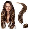 Elailite Extension Capelli Veri Cheratina Balayage 1 Grammo, 25 Ciocche 100% Human Hair Indiani 40cm 25g #4/27 Marrone Cioccolato + Biondo Scuro