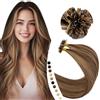 Elailite Extension Capelli Veri Cheratina 1 Grammo 50 Ciocche 35cm 40g 100% Remy Human Hair Pre-Bonded # Marrone Cioccolato mix Biondo Intenso