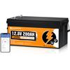 ECO-WORTHY LiFePO4 Batteria al Litio 12V 280Ah Bluetooth con protezione BMS a bassa temperatura e max. 15000 cicli, 3584Wh batteria auto per camper, barca, pannello solare