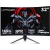 LC-Power Monitor Gaming 32 Pollici Curvo(1500R), QHD 2560x1440, 165Hz, 1ms, VA, HDR, 120% SRGB, FreeSync, Low Blue, Flicker-Free, VESA, HDMI 2.0, DisplayPort 1.2