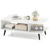 RELAX4LIFE Tavolino da Caffè a 2 Livelli, Tavolino da Salotto Moderno con Ripiano Aperto, Piano Spazioso, Gambe in Metallo Coniche, Tavolo d'Appoggio Rettangolare, 80 x 45 x 30 cm (Bianco)