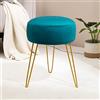 LUE BONA Sgabello Rotondo in Velluto Toeletta, Pouf Imbottito con Supporto Gambe in Metallo, Blu Turchese