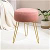 LUE BONA Tavolo da toeletta in velluto,Sgabello rotondo,Pouf imbottito pouf gambe in metallo di supporto, rosa
