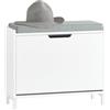 SoBuy Panca Scarpiera da Ingresso - Scarpiera Salvaspazio Slim in Legno, Panca Contenitore con 1 ribalte 2 ripiani, 113kg di Carico, Bianco L60xP24xA52 cm FSR151-K-W