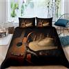 Homemissing Western Cowboy Comforter Cover Vintage Guitar Bedding Set Country Western Copripiumino per Bambini Ragazzi Ragazze Retro Cowboy Stile Microfibra Biancheria da letto e Lino Matrimoniale