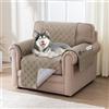 BellaHills Telo Copridivano 1 Posti/Poltrona 100% Impermeabile con Tasche Portaoggetti, Copri Divano Trapuntato in Microfibra Antigraffio Per Gatto, Seduta 55cm, Taupe