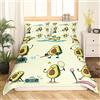 Loussiesd Set copripiumino con avocado e frutta tropicale con stampa trapunta verde cartone animato set di biancheria da letto avocado in motion in microfibra per letto singolo