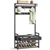 VASAGLE Appendiabiti da Ingresso, Mobile da Ingresso con 10 Ganci Rimovibili, 2 Cassetti, Panca Scarpiera, Design Separabile, 30 x 80,4 x 181,6 cm, Grigio Antracite e Nero Inchiostro HSR429B04