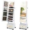 COSTWAY Armadio Portagioie da Terra con Ruote, Specchio Portagioie con Luci LED, Specchio Portagioie con Cassetto, Organizer per Gioielli e Accessori (Bianco, 42 x 35 x 159 cm, Con Cassetto)