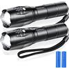 Flintronic Torcia LED Potente Professionale con Batteria, 2 Pezzi 2000 Lumen 5 Modalità IP67 Impermeabile Flashlight, Zoomabile Portatile Torce Tattiche per Campeggio,Escursionismo, Emergenza, Piccolo