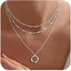 VIROMY Collana d'argento da donna 14k Collane a catena sottili Collane a strati Collana a ciondolo semplice e staccabile Collana a graffetta Catena a punti Collana a girocollo d'argento da donna