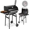 tectake® Barbecue a Carbonella con Carrello, BBQ Grill Multifunzione con Coperchio, Termometro Integrato, Aria Regolabile, Pratica Griglia di Appoggio, Comode Ruote - Nero