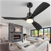 Forrovenco Ventilatore a Soffitto Moderno con Luce e Telecomando, 132 cm Ventilatore Nero Silenzioso 3 Pale, 6 Velocità, Timer, Motore DC Reversibile per Interni ed Esterni, Camera da Letto e Patio