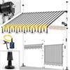 tillvex Tenda da Sole a Bracci con Manovella | Protezione Balcone, Regolabile, Senza Forare, a Manovella | Tenda resistente per Esterno (150cm, Grigio/Bianco con LED)