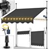tillvex Tenda da Sole a Bracci con Manovella | Protezione Balcone, Regolabile, Senza Forare, a Manovella | Tenda resistente per Esterno ai raggi UV e regolabile in Altezza (150cm, Antracite con LED)