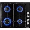 PremierTech PC604BEG Piano Cottura a Gas 4 Fuochi Nero Lucido 60cm da Incasso Accensione Elettrica Griglie Smaltate Bruciatore Rapido Ugelli Inclusi per Metano e GPL Manopole Laterali Piano Smaltato
