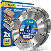 S&R 2 Dischi Diamantati 125 x 22,2mm per cemento. Set 2 Dischi da Taglio Universale per Cemento, Calcestruzzo, Pietra, Mattoni. Saldato al laser. Segmento 10mm. Taglio a secco.