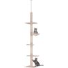 PawHut Tiragraffi per Gatto a Soffitto, Albero Tiragraffi per Gatti Multilivello in Peluche con Amaca e Altezza Regolabile, 40x34x230-260cm, Beige