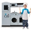 COSTWAY Cucina Giocattolo per Bambini, Cucina Legno per Bambini con Frigorifero, Distributore d'acqua, Lavatrice, Forno, Microonde, Lavello e Rubinetto, Funzione Luci e Suoni, per Bambini 3+ Anni