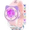 Juboos Orologio Bambina,con Cinturino Stampato e 7 Luci Colorate,Orologio Digitale Impermeabile per Bambini con Orecchie da Gatto per Ragazzo e Ragazza da 4 a 12 Anni (Rosa-2)