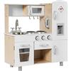 COSTWAY Cucina Giocattolo per Bambini, Cucina per Bambini in Legno con Frigorifero, Distributore d'Acqua, Forno, Microonde, Lavello e Rubinetto, Funzione Suoni, per Bambini 3+ Anni