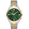 Emporio Armani Orologio da uomo, movimento cronografo, cassa in acciaio inossidabile argentata da 43 mm con bracciale in acciaio inossidabile, AR11511, Tonalità Oro e Verde, 43 mm