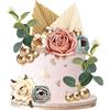 VEGCOO 24 Pz Decorazione per Torta Kit, Decorazione Torta Compleanno Boema con Rose Foglie di Palma, Mini Topper Foam Ball Torta per Feste di Famiglia, Baby Shower, Anniversario di Matrimonio (A)