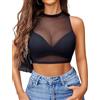Avidlove Crop Top da donna in rete sexy, camisole, trasparente, senza maniche, estiva, slim fit, camisole festival, top rave outfit clubwear, Nero , XXL
