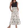 AUSELILY Vestito Lungo Estivo Donna Senza Maniche Vestito Donna Estivo Scollo Rotond Mare Spiaggia Lungo Abito Casual con Tasche Fiore Bianco Verde S
