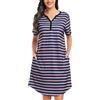 Lovasy Camicia da Notte Donna Cotone con Bottoni Camicia da Notte Estiva Manica Corta Sottoveste Elegante con Scollo a V e a Righe Pigiama Donna con Tasche Laterali C Marina e Rosso M
