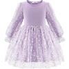 Arshiner Ragazze Abito Tulle Splice Nappe Bambini Manica Lunga A-Line Elegante Lanterna Maniche da Festa Moda Festivo Casual Autunno Inverno per Ragazze 6-7 Anni Rosso