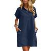 Zeagoo Abito estivo da donna, in lino, casual, a maniche corte, da spiaggia, al ginocchio, abito camicia informale con tasche, S-XXL, Righe, S