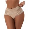 comeondear Donna Panties Fodera Cotone Vita Alta Tanga Sexy Chic Slip Pizzo Intimo Grande Taglia(Beige,M-L)