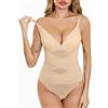 Vlazom Body Modellante Donna con Reggiseno Rimovibile Tanga Effetto Addominale Piatto e Push Up，Beige，M