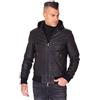 D'Arienzo Bomber Pelle Nera Uomo con Cappuccio Vera Pelle Made in Italy Biancolino Nero/50