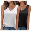Zeagoo Canotta da donna in raso, senza maniche, basic cami, estiva, con scollo a V, in raso, bianco e champagne, M