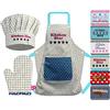 Emily´s Check Emily 1428.2002 - Set da 3 Pezzi con Cappello da Cuoco e Grembiule da Cucina + Guanto da Forno per Bambini, 100% Cotone, Kitchen Star, Small [3-6 Jahre]