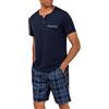 Bresdk Pigiama Corto Estivo Uomo Cotone Maglietta a Maniche Corte e Pantaloncini 2 Pezzi Pigiami con Scollo a V, Blu Scuro, 3XL