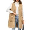 RITOSTA Gilet Pile Donna Lungo Smanicato Giacca Teddy Invernale Caldo Giubbotto Termica Cappotto Senza Maniche Elegante Gilet Pelliccia Lunga Parka Giacche con Tasca(Beige,M)