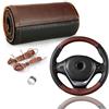YUNZHISHIYE Coprivolante In Vera Pelle,Coprivolante Auto Universale,Copri Volante Per Auto Accessori Interni, Adatto Per Fiat 500/Panda/Golf/Peugeot/Jeep/Ford/Mercedes(Nero con Curry)