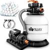tillvex Pompa Filtro Piscina Portata 7.900L/h + 400g Filtro Balls | 7 funzioni di filtrazione | Adattatore 2in1 Ø32-38mm con indicatore di pressione | Filtro a sabbia per piscine (Bianco/Arancione)