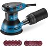 Dong Cheng 300W Levigatrice Orbitale, 125 mm, 6 velocità, 4000-12000 giri/min, Sistema di raccolta della polvere con 10 dischi abrasivi, ideale per progetti di lavorazione del legno