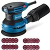 Dong Cheng Levigatrice eccentrica 380 W, 125 mm, 6 vel., orbitale 8000-12800 giri/min, con depolveratore, 20 dischi abrasivi, ideale per legno