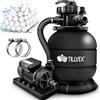 tillvex Pompa Filtro Piscina Portata 7.900L/h + 400g Filtro Balls | 7 funzioni di filtrazione | Adattatore 2in1 Ø32-38mm con indicatore di pressione | Filtro a sabbia per piscine (Nero)