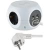 Electraline 62079, Multipresa Mini Cubo con Caricatore wireless rapido, Fast Wireless Charger Qi, con 3 porte USB 2.4A e 3 prese Schuko/tedesca, Cavo 1,5M, Spina Schuko/tedesca
